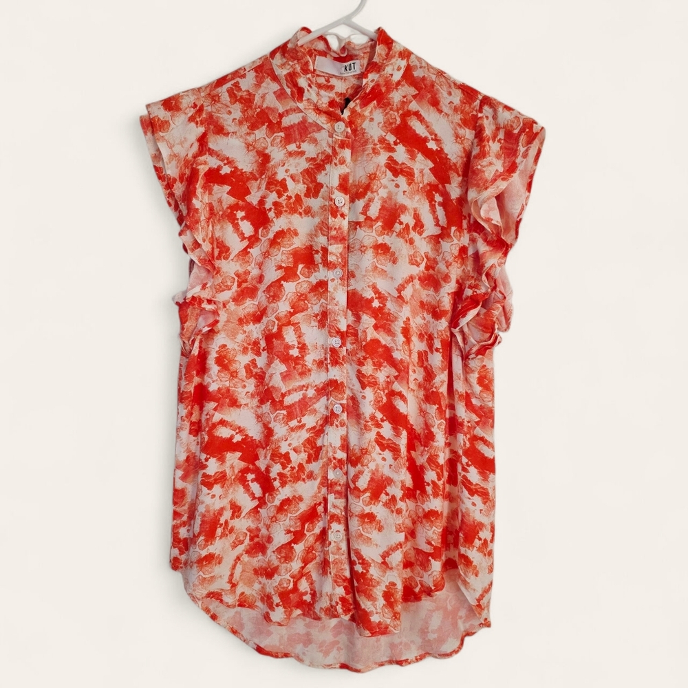 KUT FROM THE‎ KLOTH  SLEEVELESS RUFFLE BUTTON UP TOP Size M - Picture 13 of 13